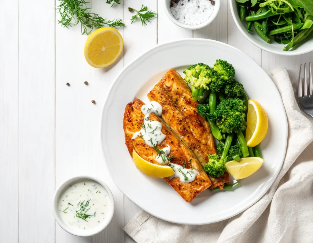 Trucha a la plancha con salsa rápida de yogur y limón